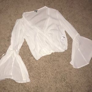 Bell sleeve white cropped blouse